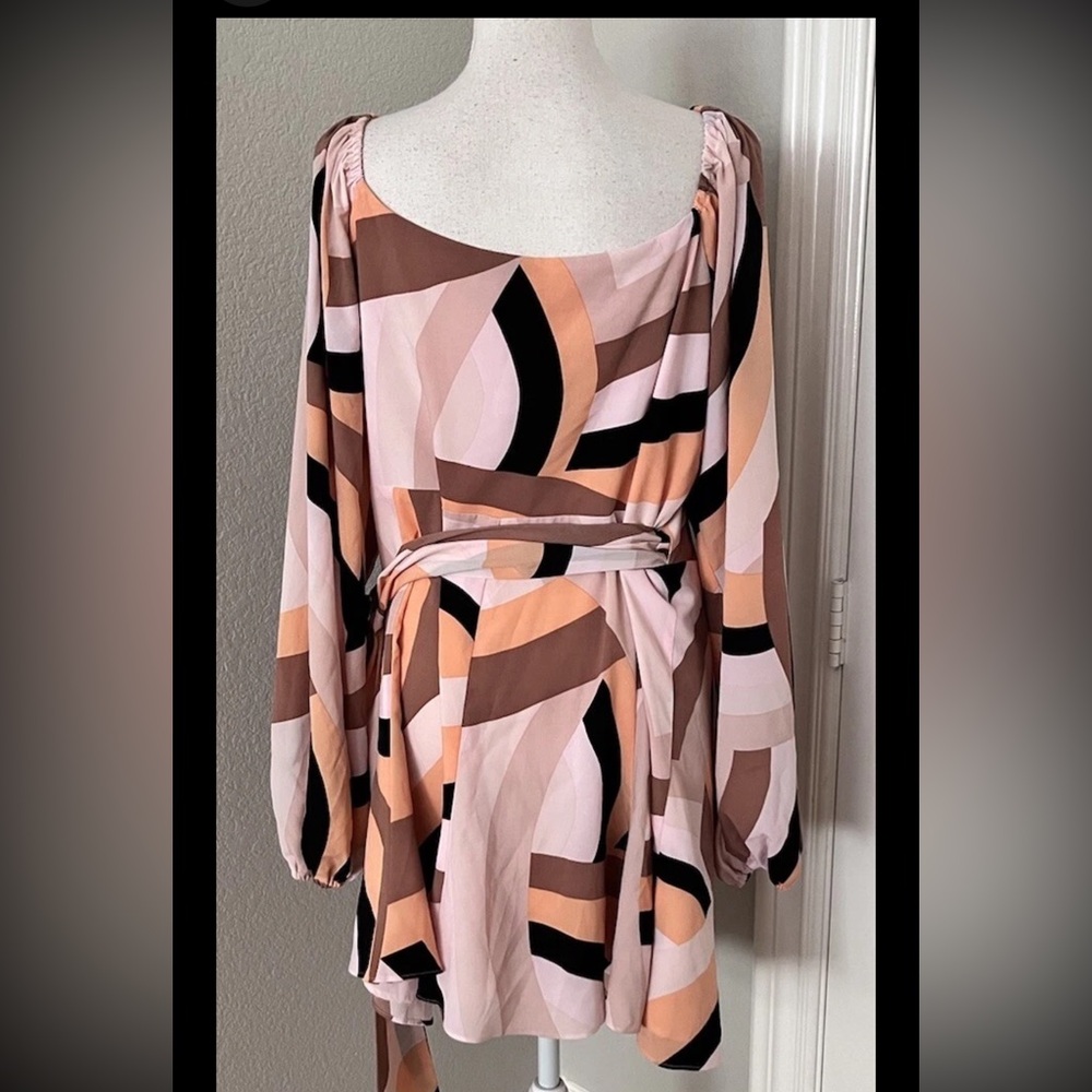 Anthropologie Hutch Geo Wrap Mini Dress Puff Sleeves 2X Retro Party Vegas Trip - Picture 6 of 7